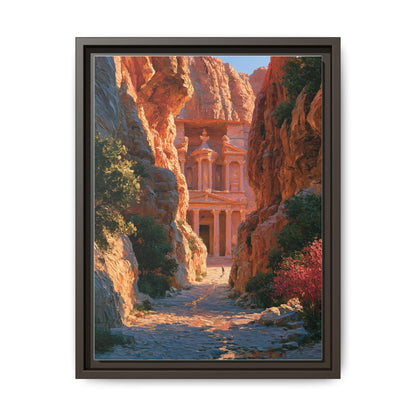 Petra wall art framed canvas print in an espresso wood frame