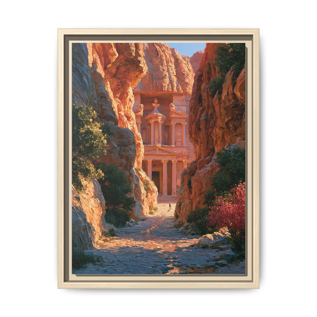 Petra wall art framed canvas print in a natural wood frame