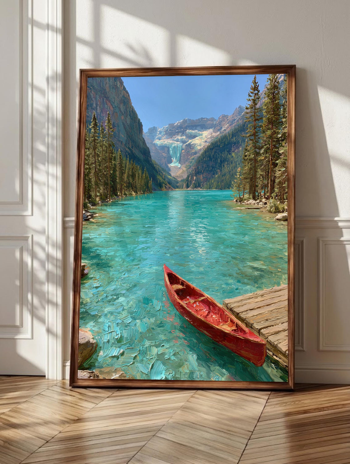 Lake Louise wall art: the lake in bold turquoise and teal, framed canvas print