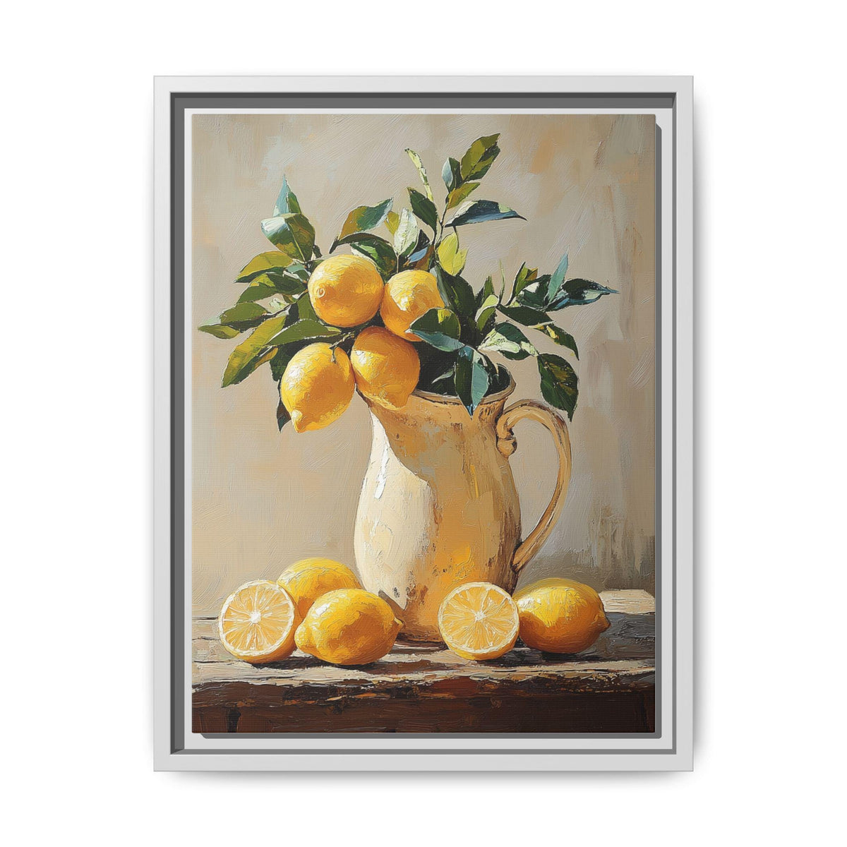 Lemon Branch wall art framed canvas print in a white wood frame