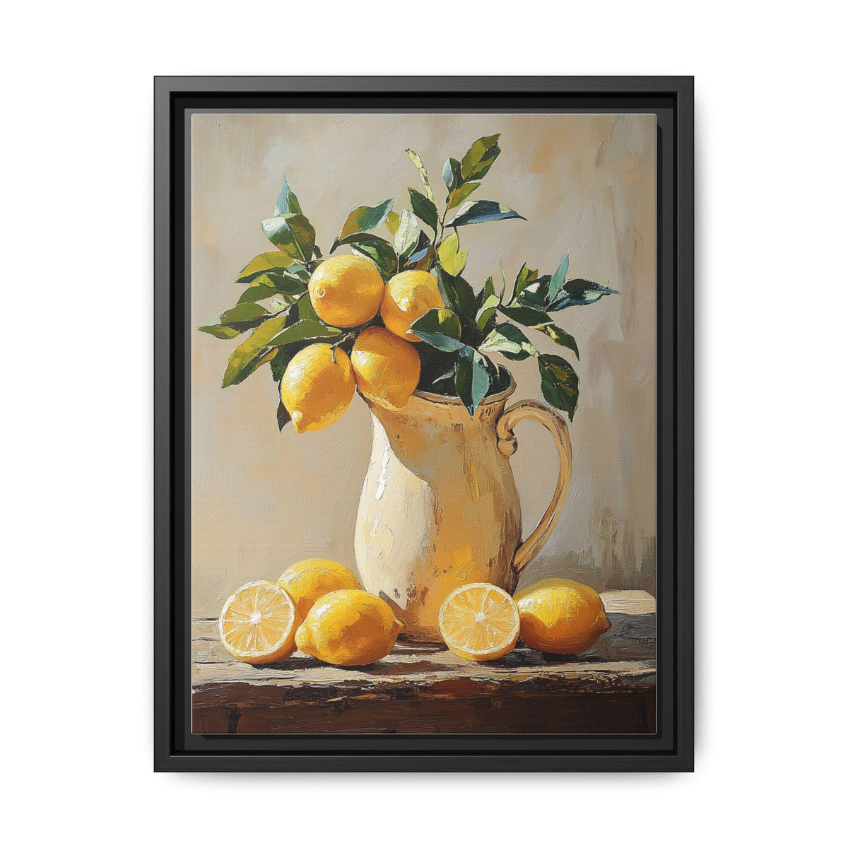 Lemon Branch wall art framed canvas print in a black wood frame