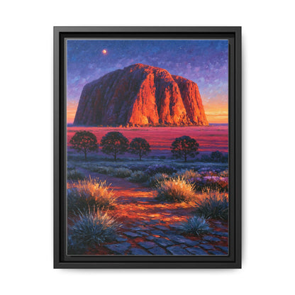 Uluru wall art framed canvas print in a black wood frame