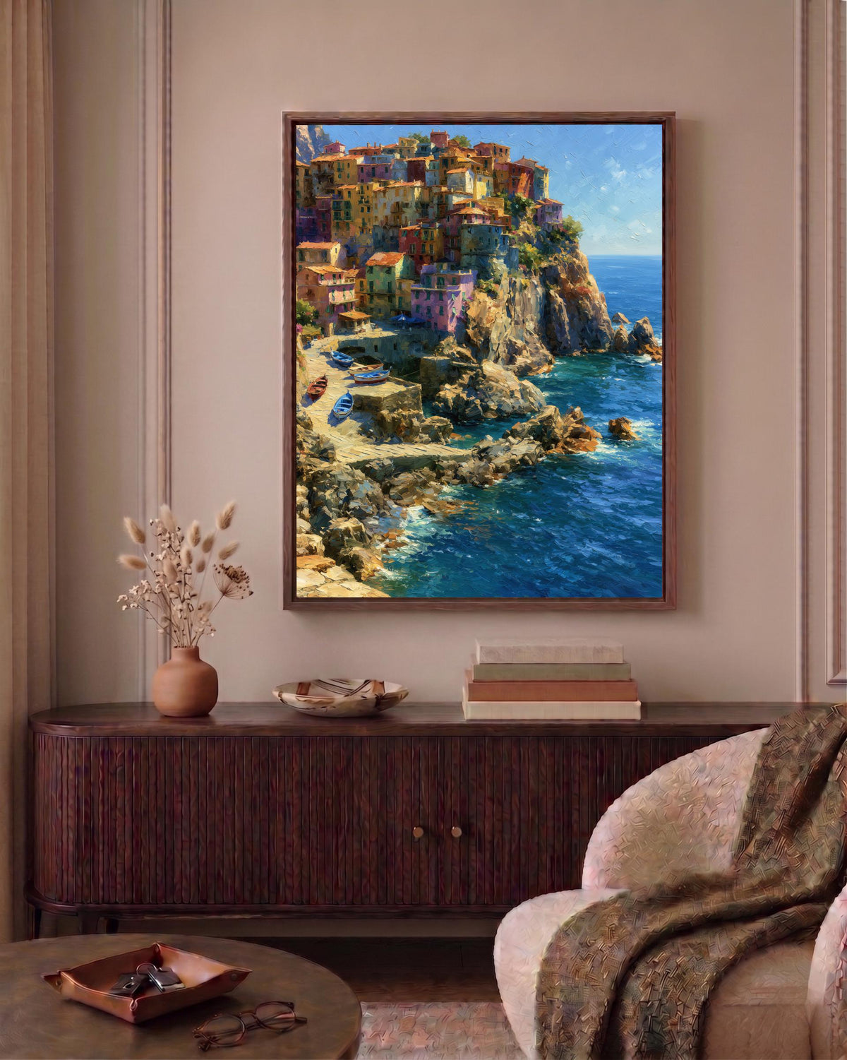 Oil-painting style Cinque Terre coast printed on cotton canvas, made to order
