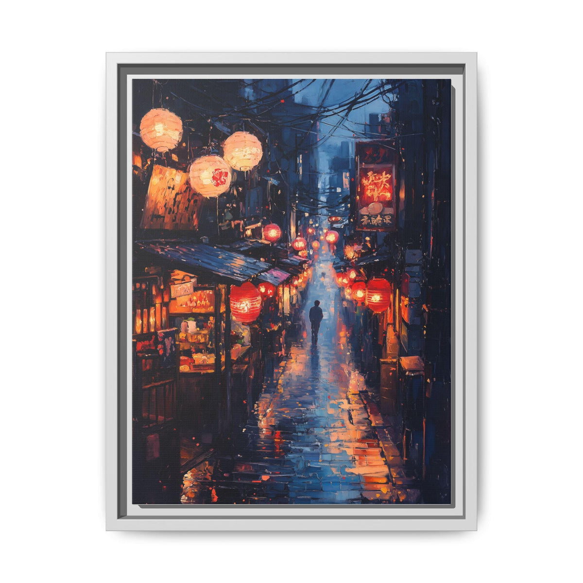 Tokyo wall art framed canvas print in a white wood frame