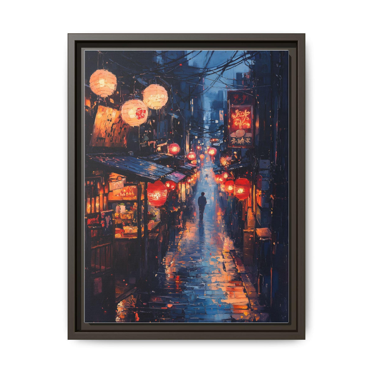 Tokyo wall art framed canvas print in an espresso wood frame