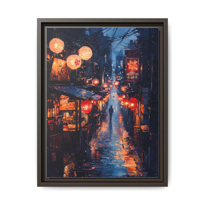 Tokyo wall art framed canvas print in an espresso wood frame