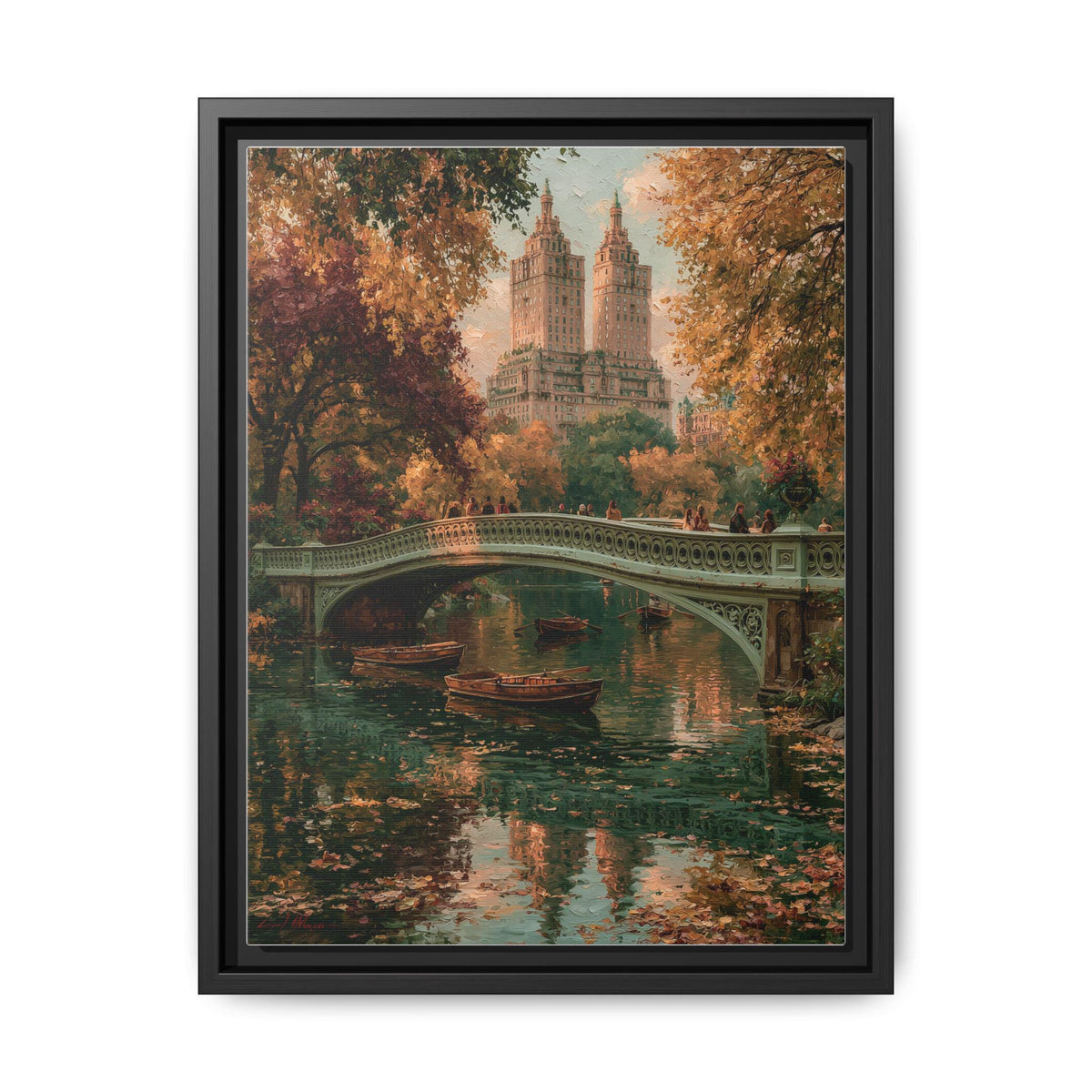 Central Park wall art framed canvas print in a black wood frame
