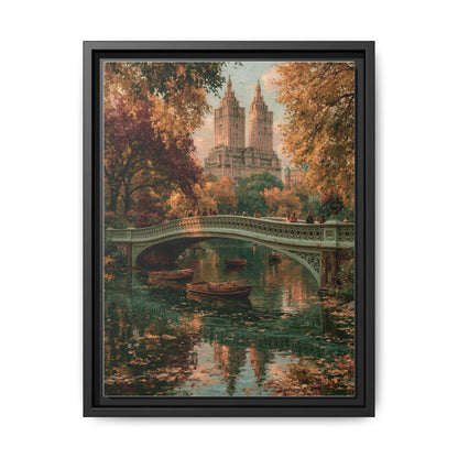 Central Park wall art framed canvas print in a black wood frame