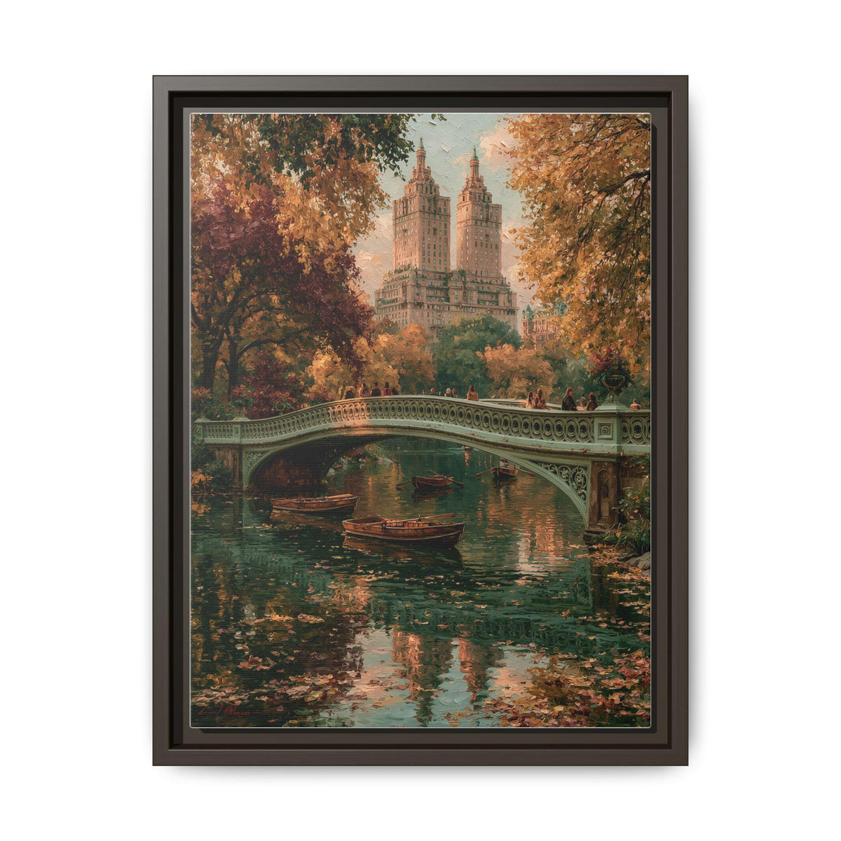 Central Park wall art framed canvas print in an espresso wood frame