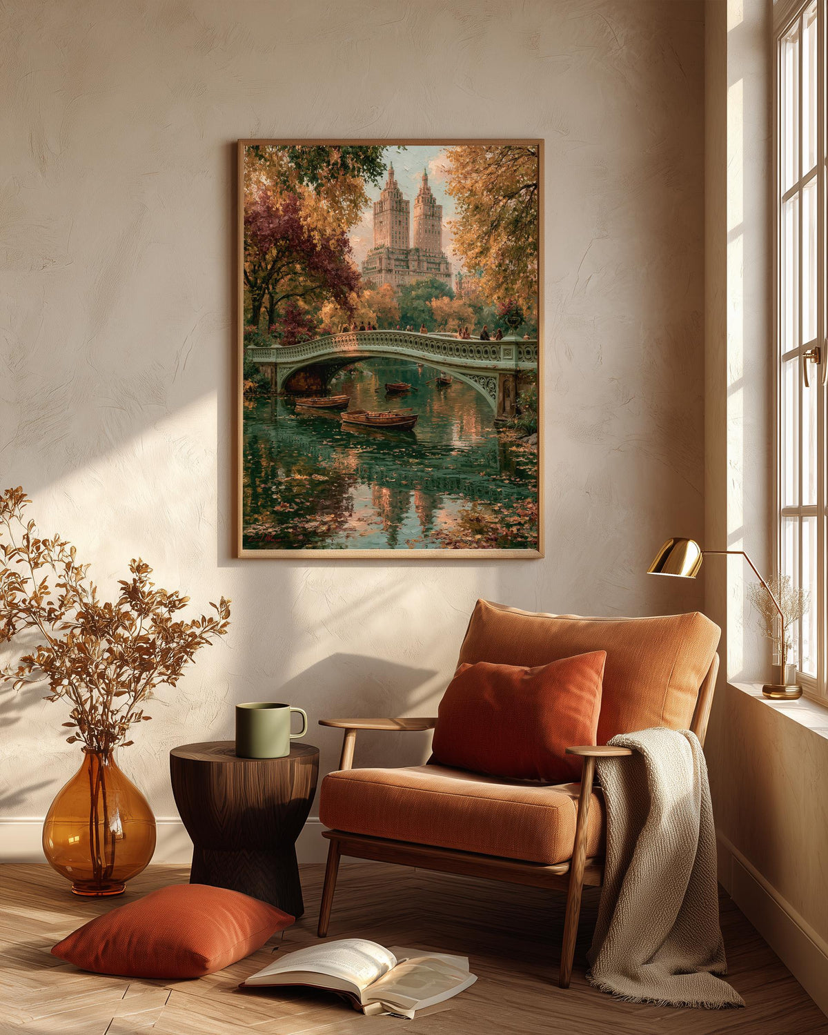 Oil-painting style Central Park scene printed on cotton canvas, made to order