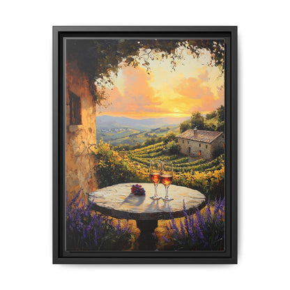 Vineyard wall art framed canvas print in a black wood frame