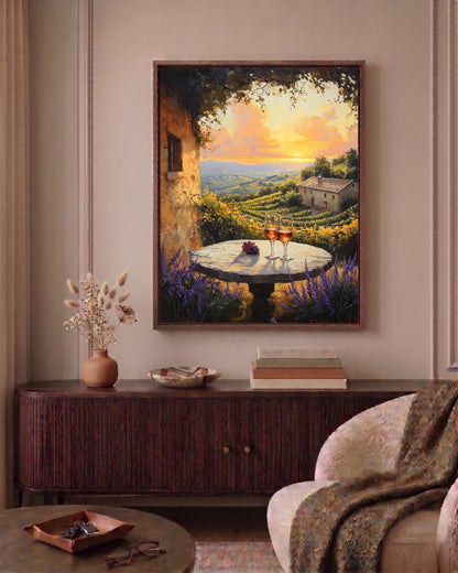 Vineyard framed canvas in a handmade solid wood frame, ready to hang