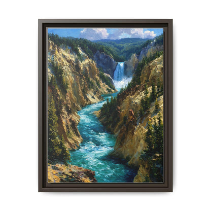 Yellowstone wall art framed canvas print in an espresso wood frame