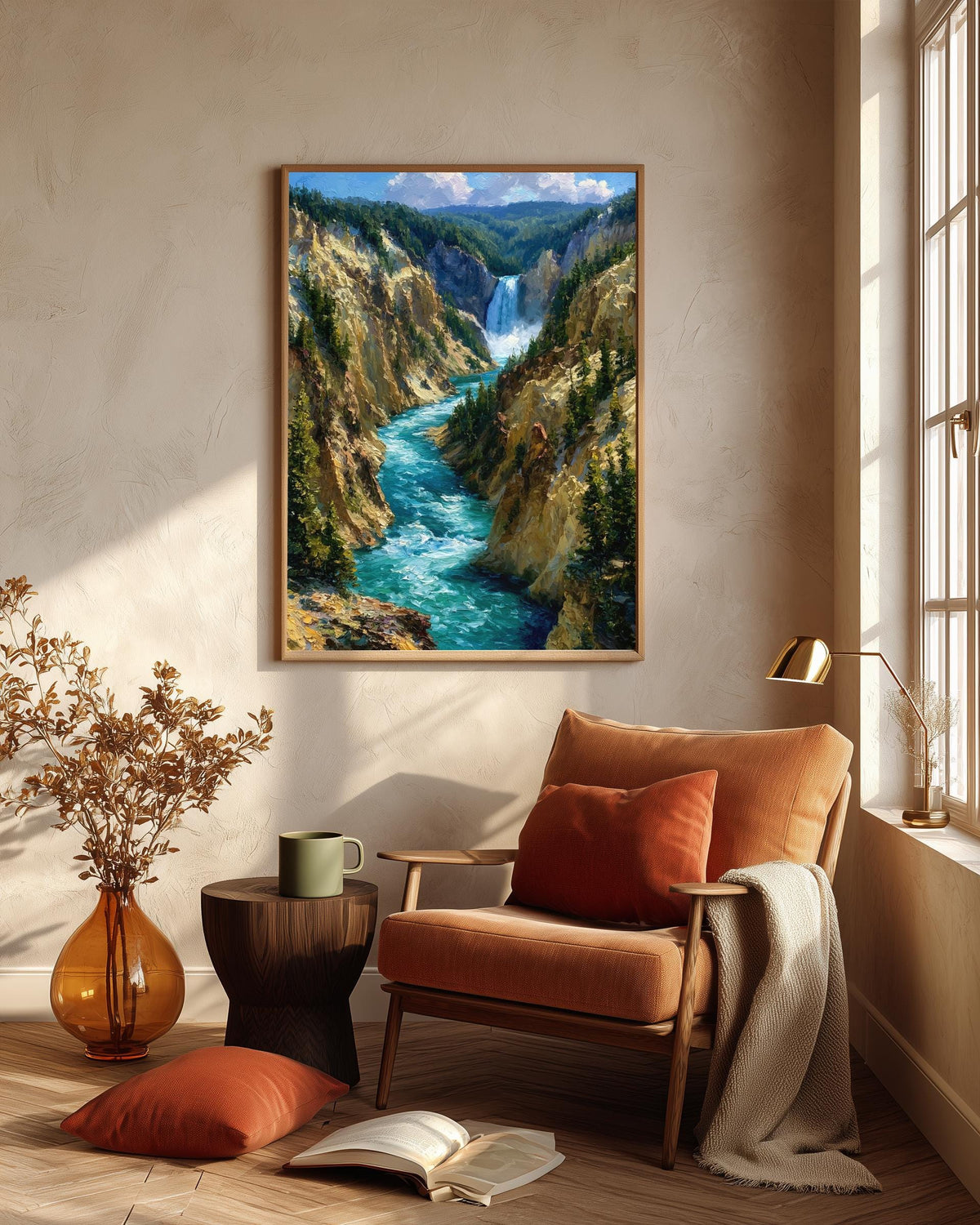 Yellowstone framed canvas in a handmade solid wood frame, ready to hang