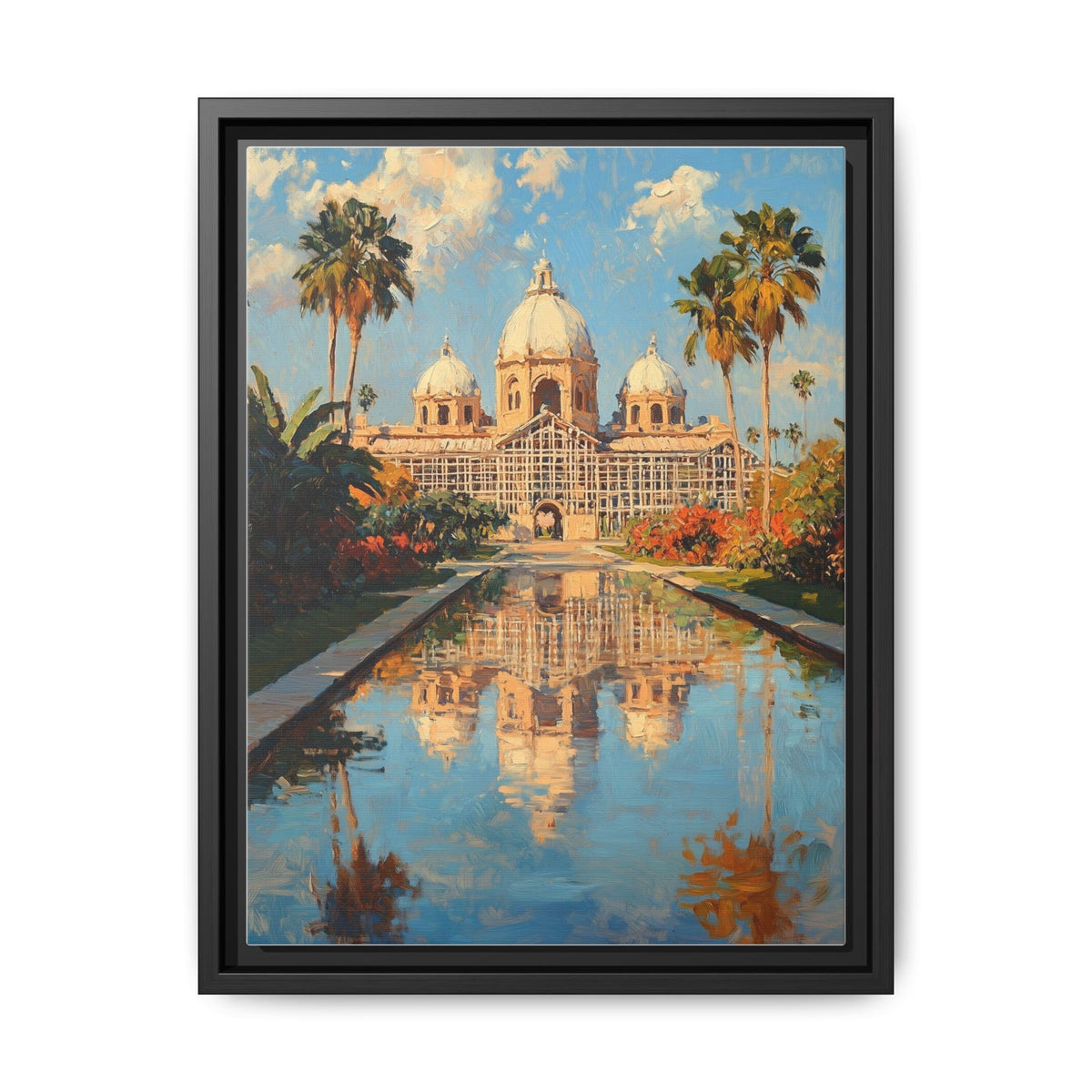 Balboa Park wall art framed canvas print in a black wood frame