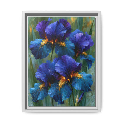 Iris wall art framed canvas print in a white wood frame