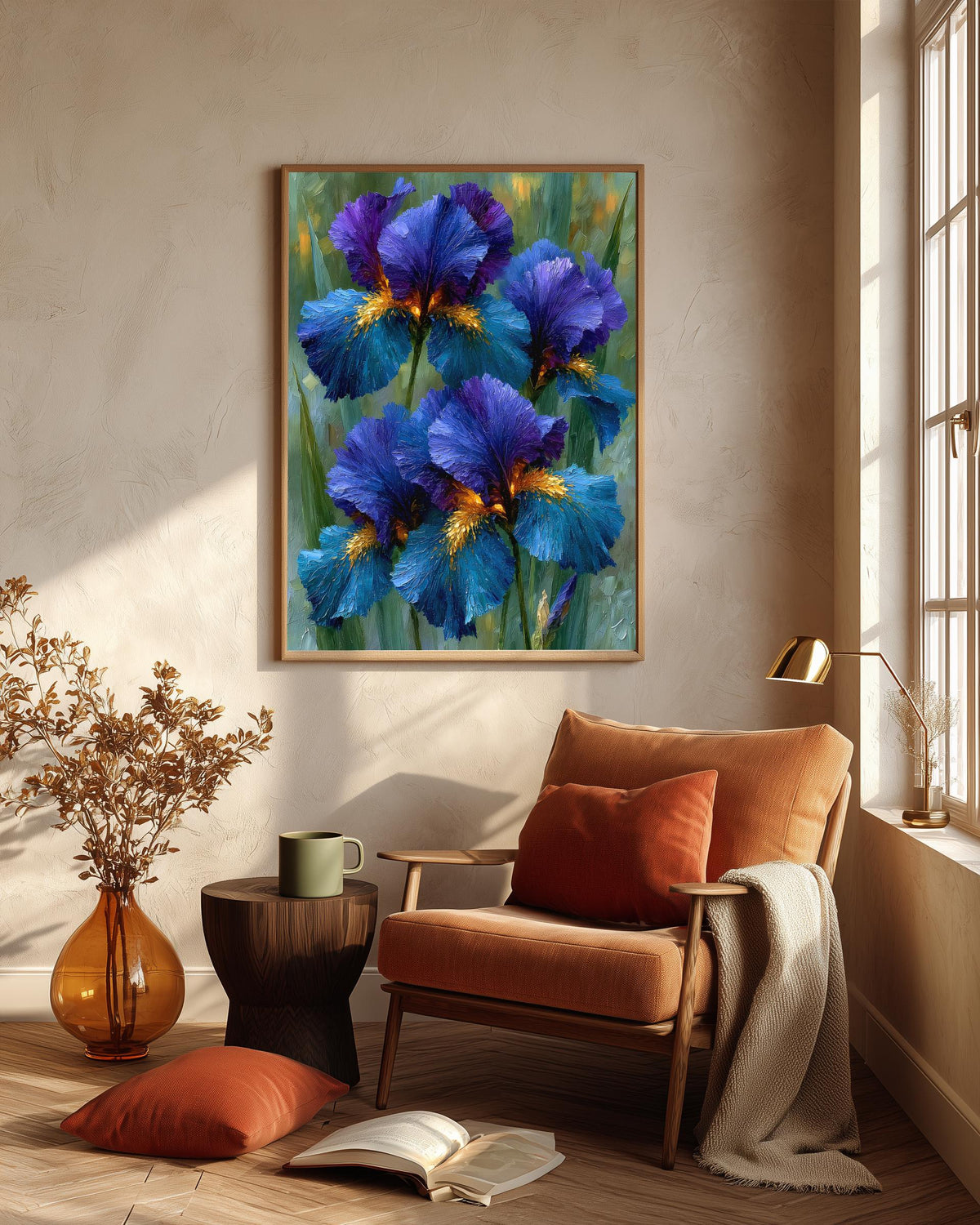 Iris flower canvas print on cotton canvas, hand-framed in solid wood and ready to hang