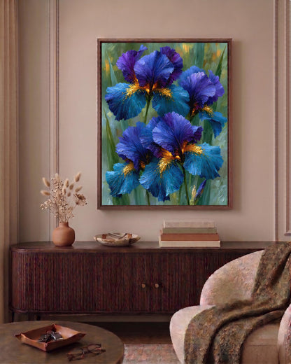 Post-impressionist floral oil painting reproduced as a made-to-order framed canvas