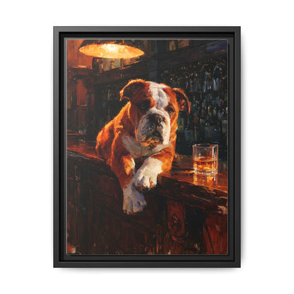 English Bulldog wall art framed canvas print in a black wood frame