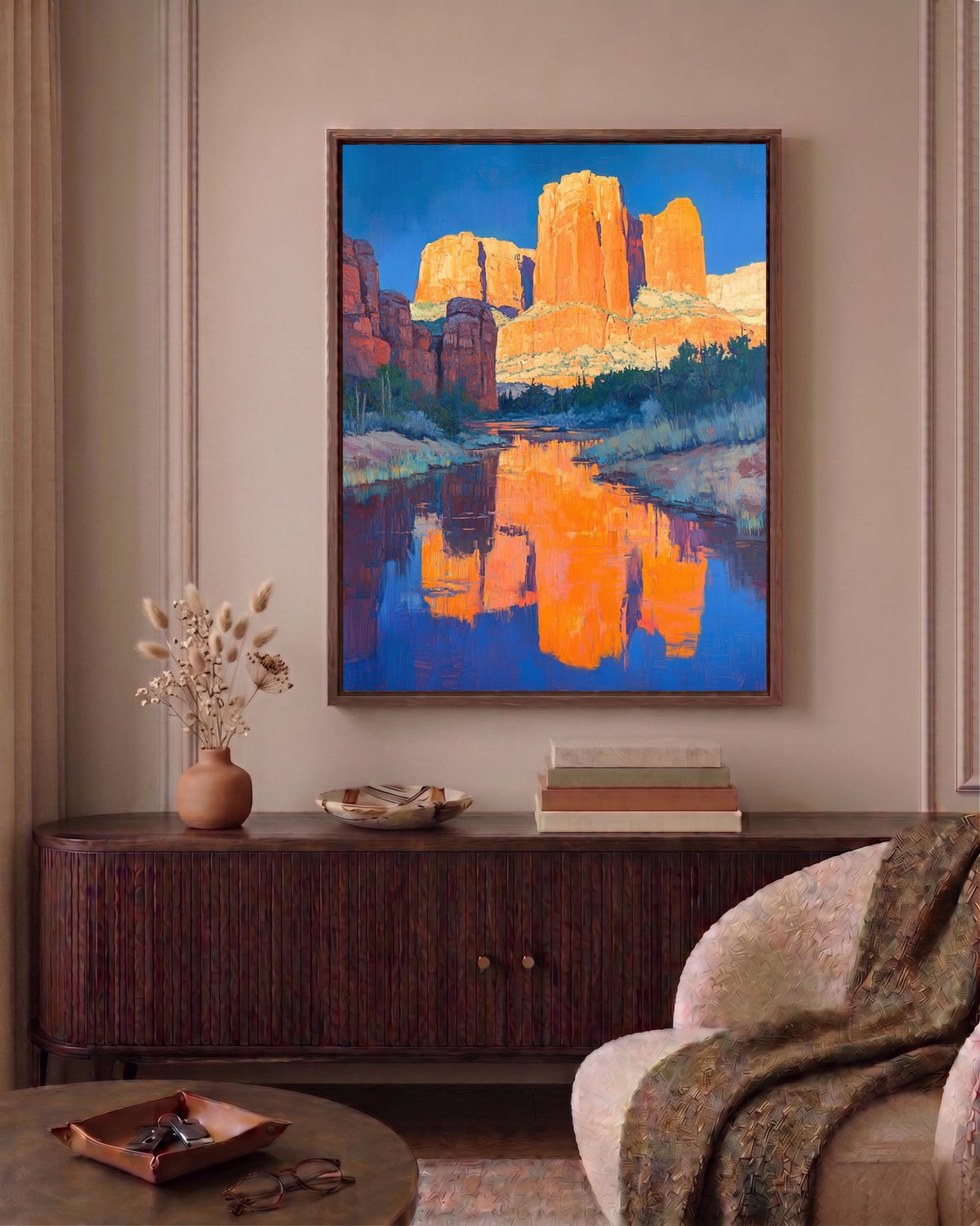 Oil-painting style desert landscape on cotton canvas, made to order in seven sizes