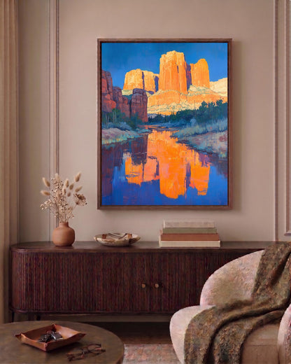 Oil-painting style desert landscape on cotton canvas, made to order in seven sizes
