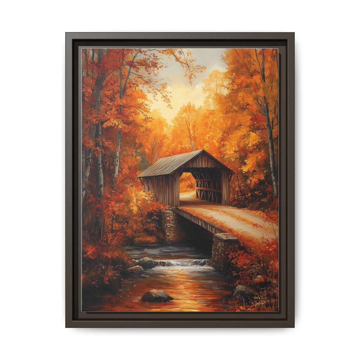 New Hampshire wall art framed canvas print in an espresso wood frame