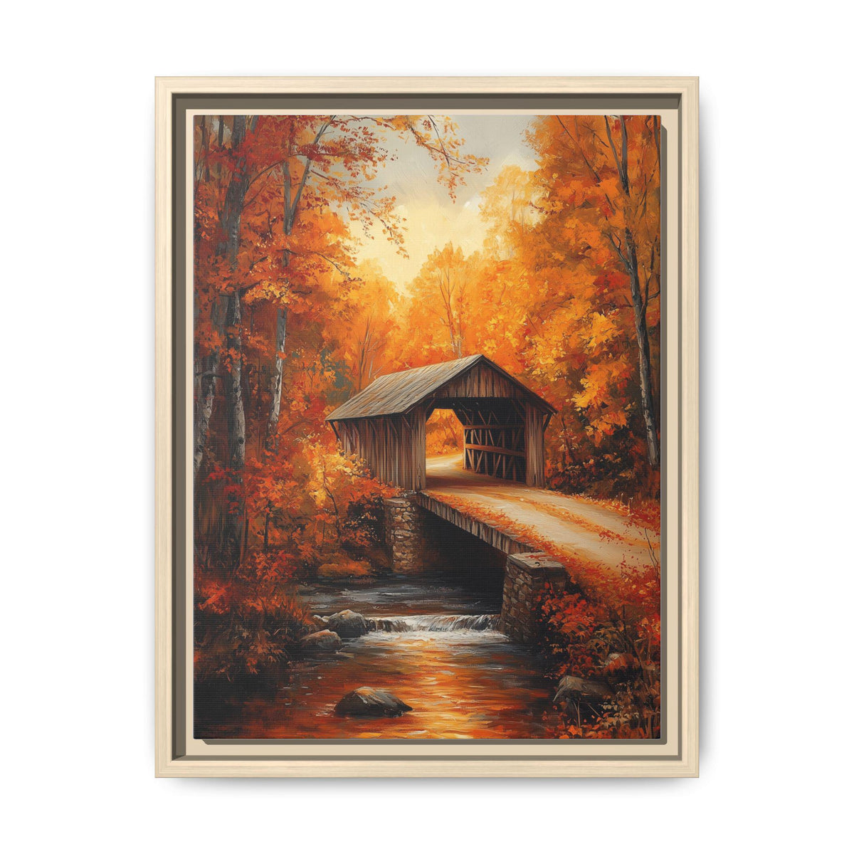 New Hampshire wall art framed canvas print in a natural wood frame