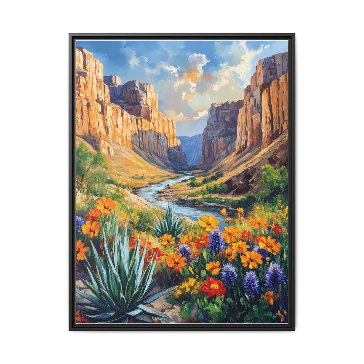 Big Bend wall art framed canvas print in a black wood frame