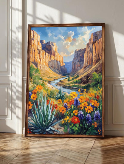 Big Bend wall art: Santa Elena Canyon's striped limestone walls over the Rio Grande, framed canvas