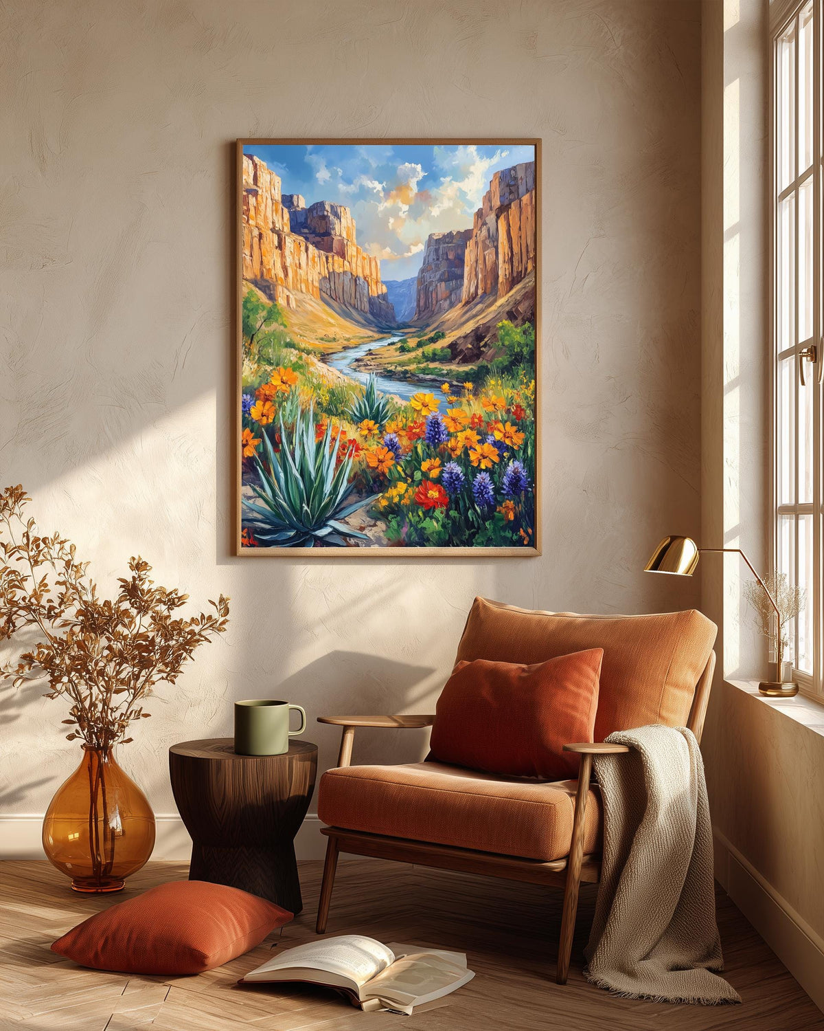 Oil-painting style national park scene printed on cotton canvas, made to order