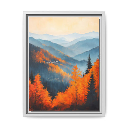 Smoky Mountains wall art framed canvas print in a white wood frame