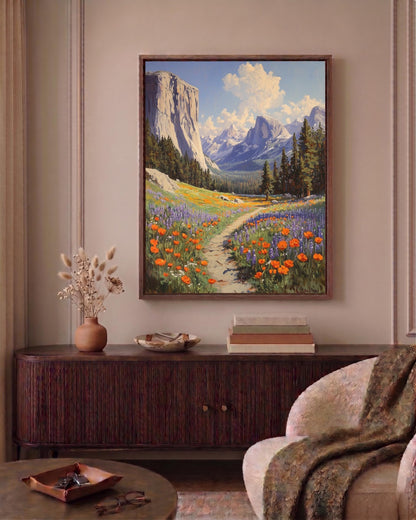 Yosemite framed canvas in a handmade solid wood frame, ready to hang