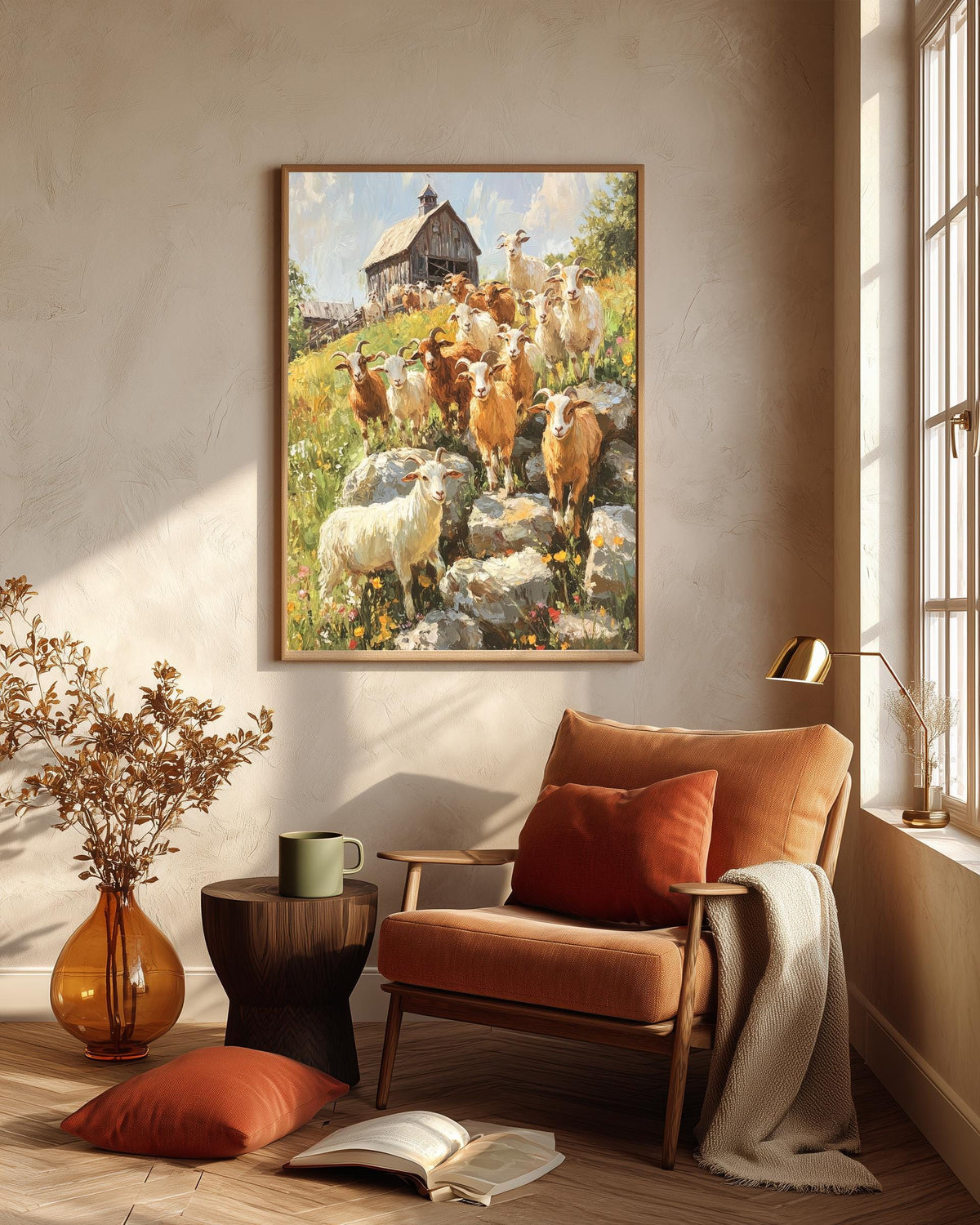 Goat framed canvas printed on cotton and hand-framed in solid wood