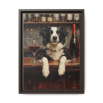 Border Collie framed canvas print in an espresso wood frame