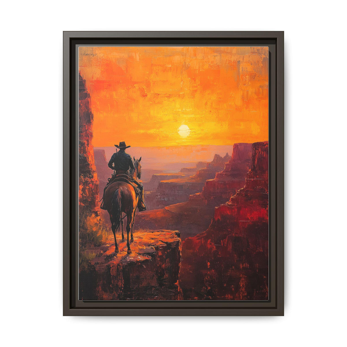 Grand Canyon wall art framed canvas print in an espresso wood frame