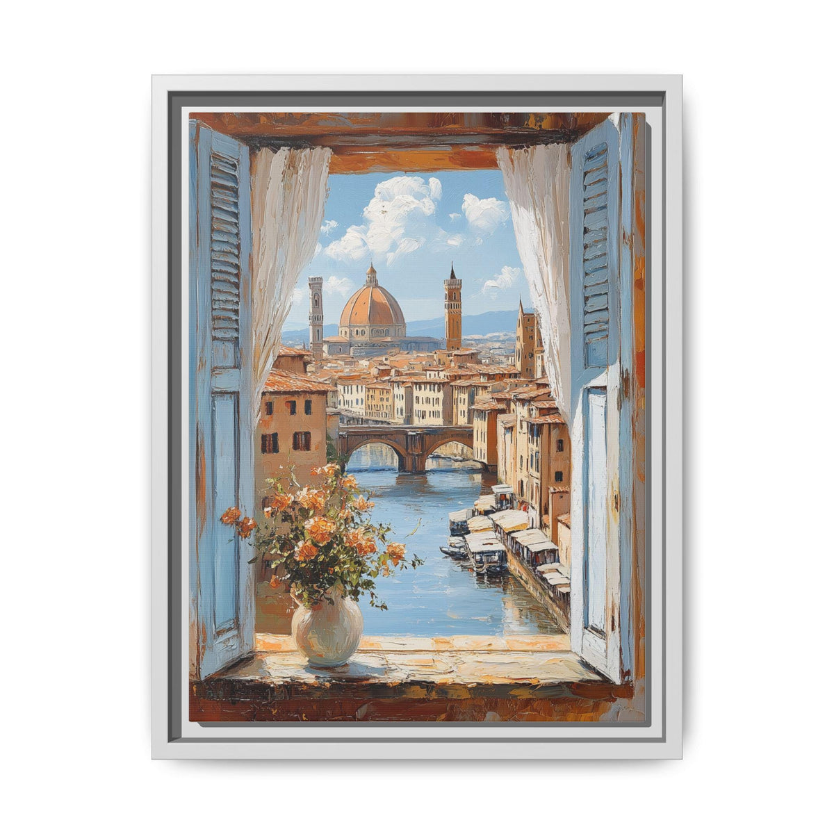 Duomo wall art framed canvas print in a white wood frame