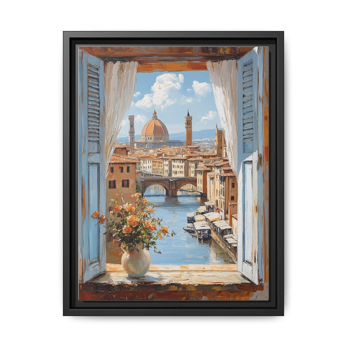 Duomo wall art framed canvas print in a black wood frame