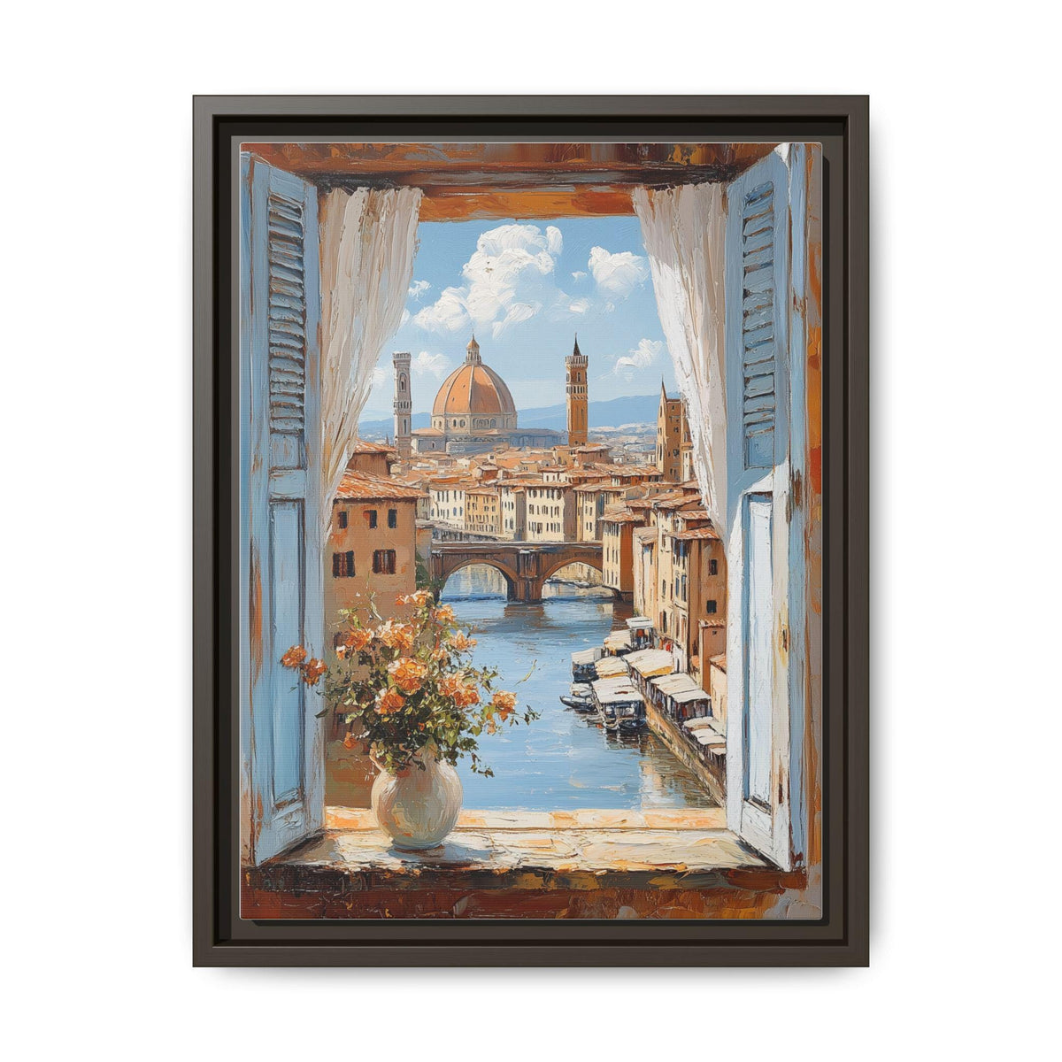 Duomo wall art framed canvas print in an espresso wood frame