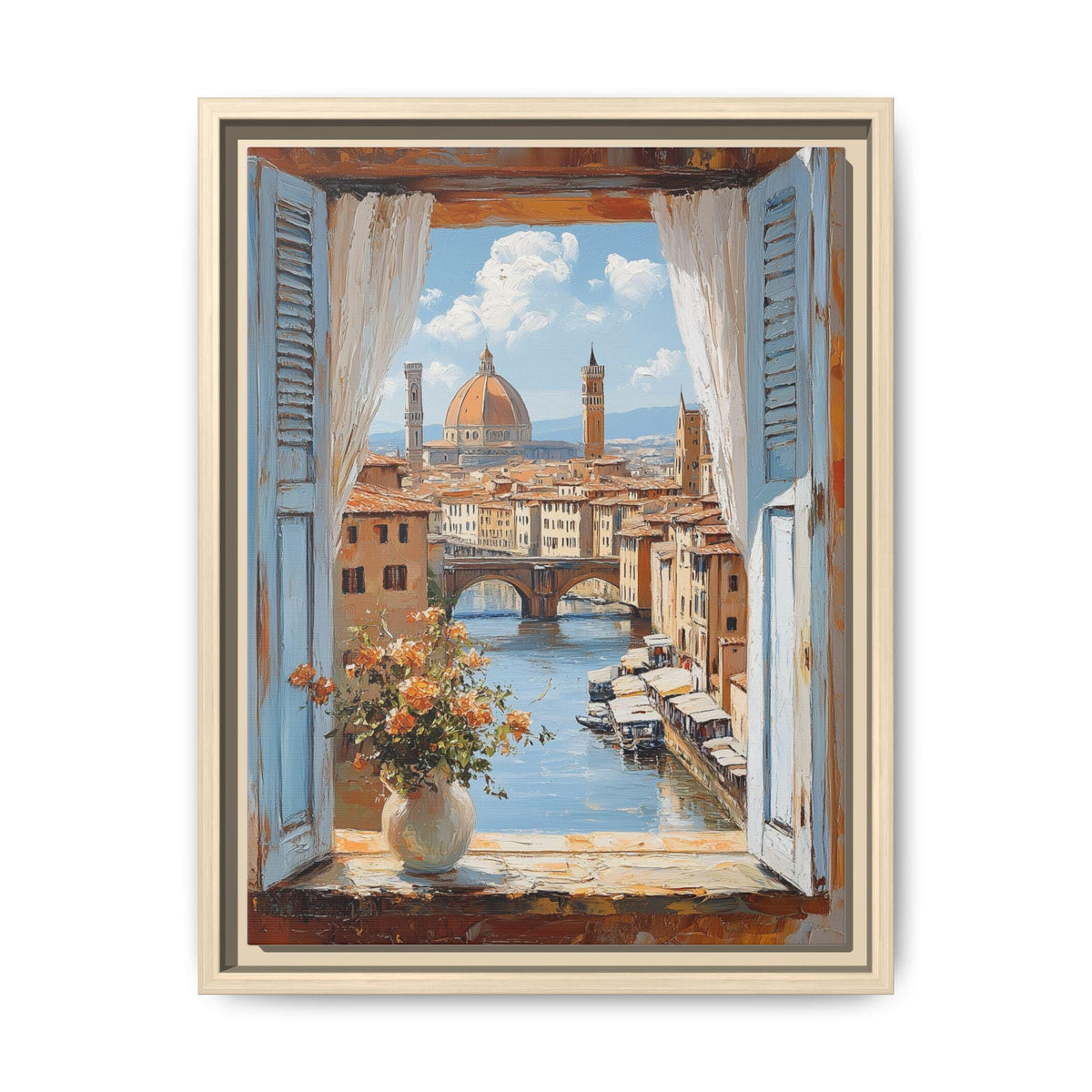 Duomo wall art framed canvas print in a natural wood frame