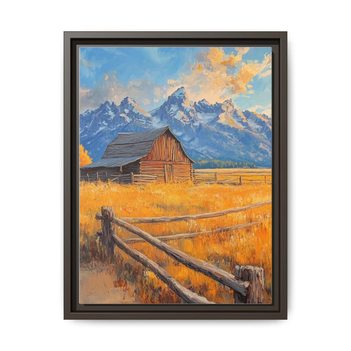 Grand Teton wall art framed canvas print in an espresso wood frame