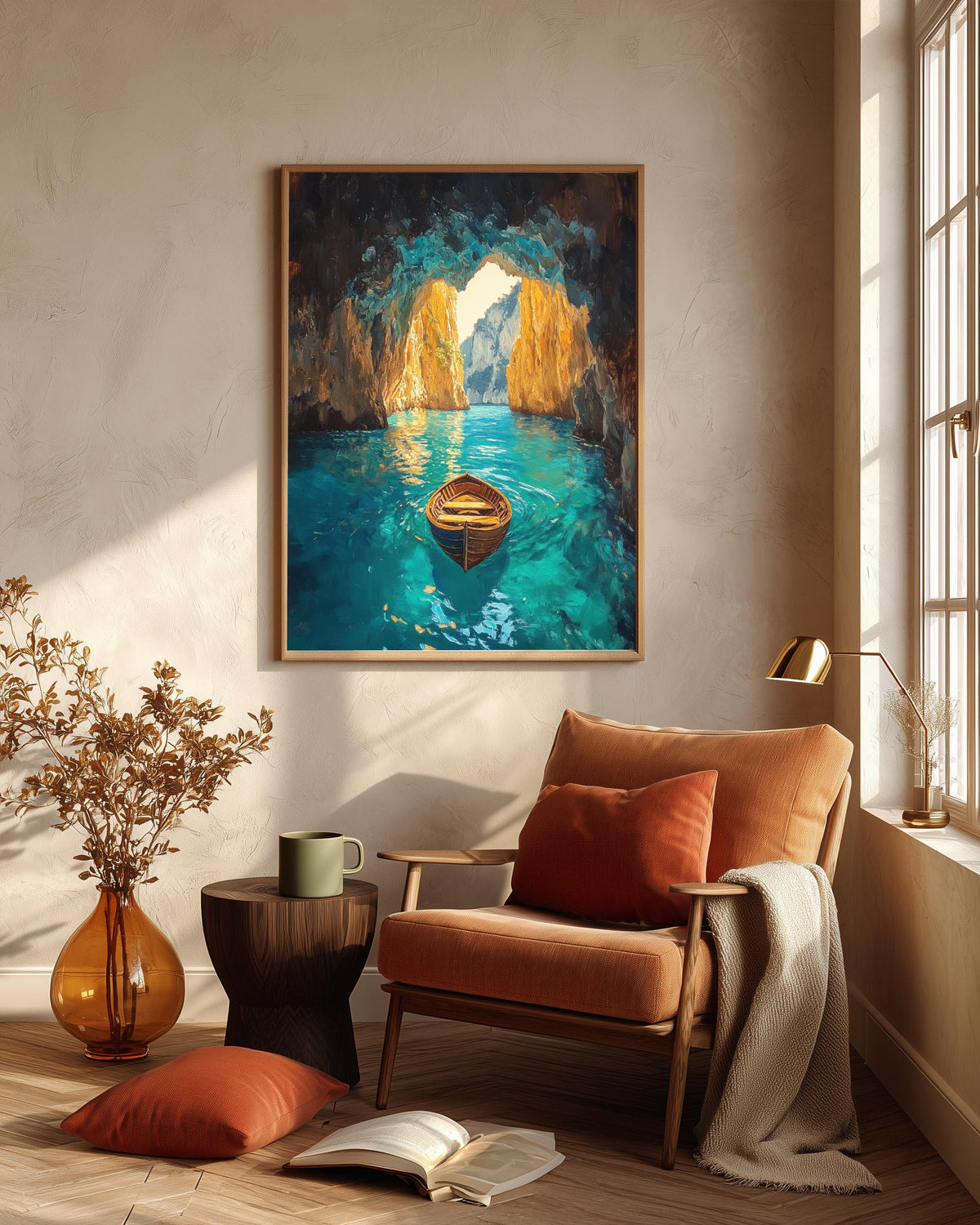 Italian coast framed canvas art set in a solid wood frame, ready to hang
