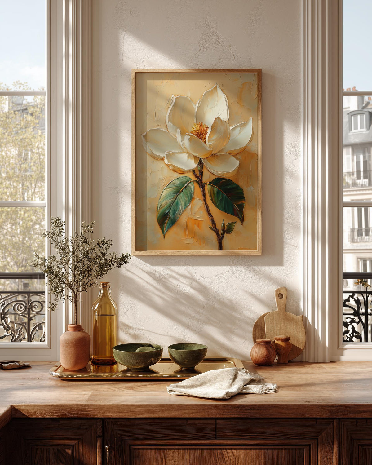 Magnolia canvas print on cotton canvas, hand-framed in solid wood and ready to hang