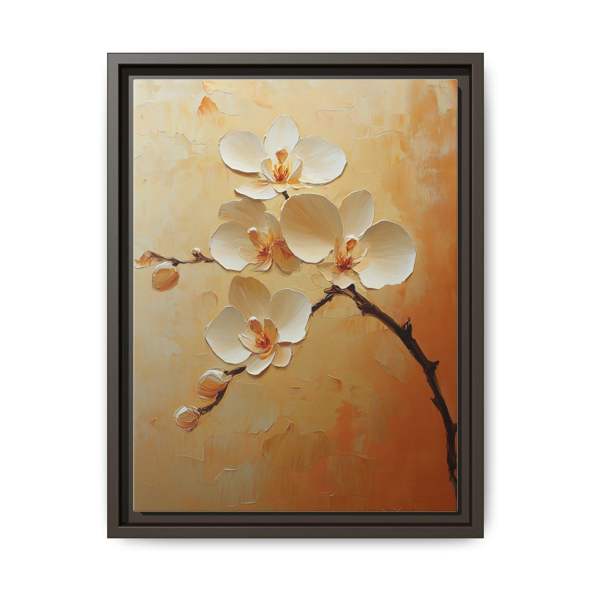 Orchid wall art framed canvas print in an espresso wood frame