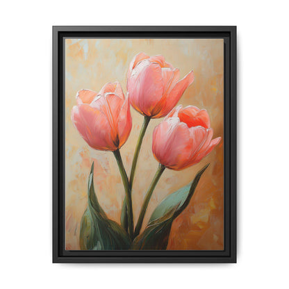 Tulip wall art framed canvas print in a black wood frame