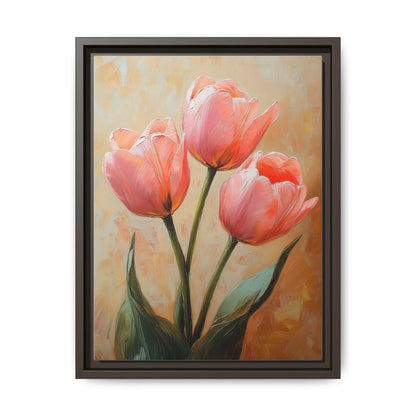 Tulip wall art framed canvas print in an espresso wood frame