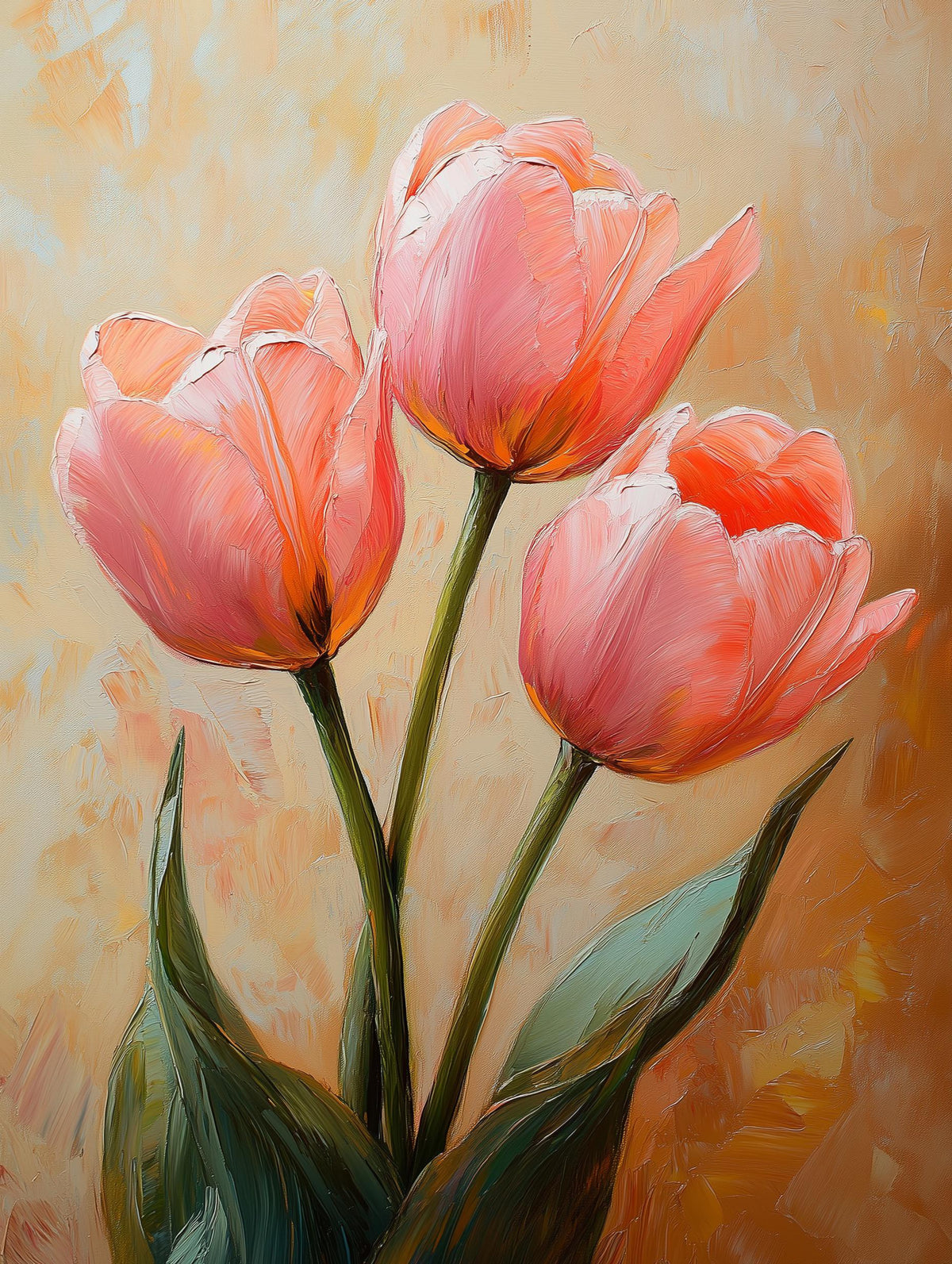 Painterly tulip canvas print with petals laid on in thick impasto oils