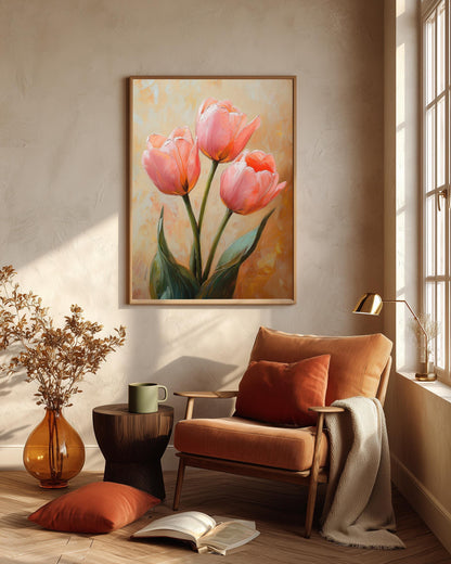 Oil-painting style flower art on cotton canvas, made to order in seven sizes