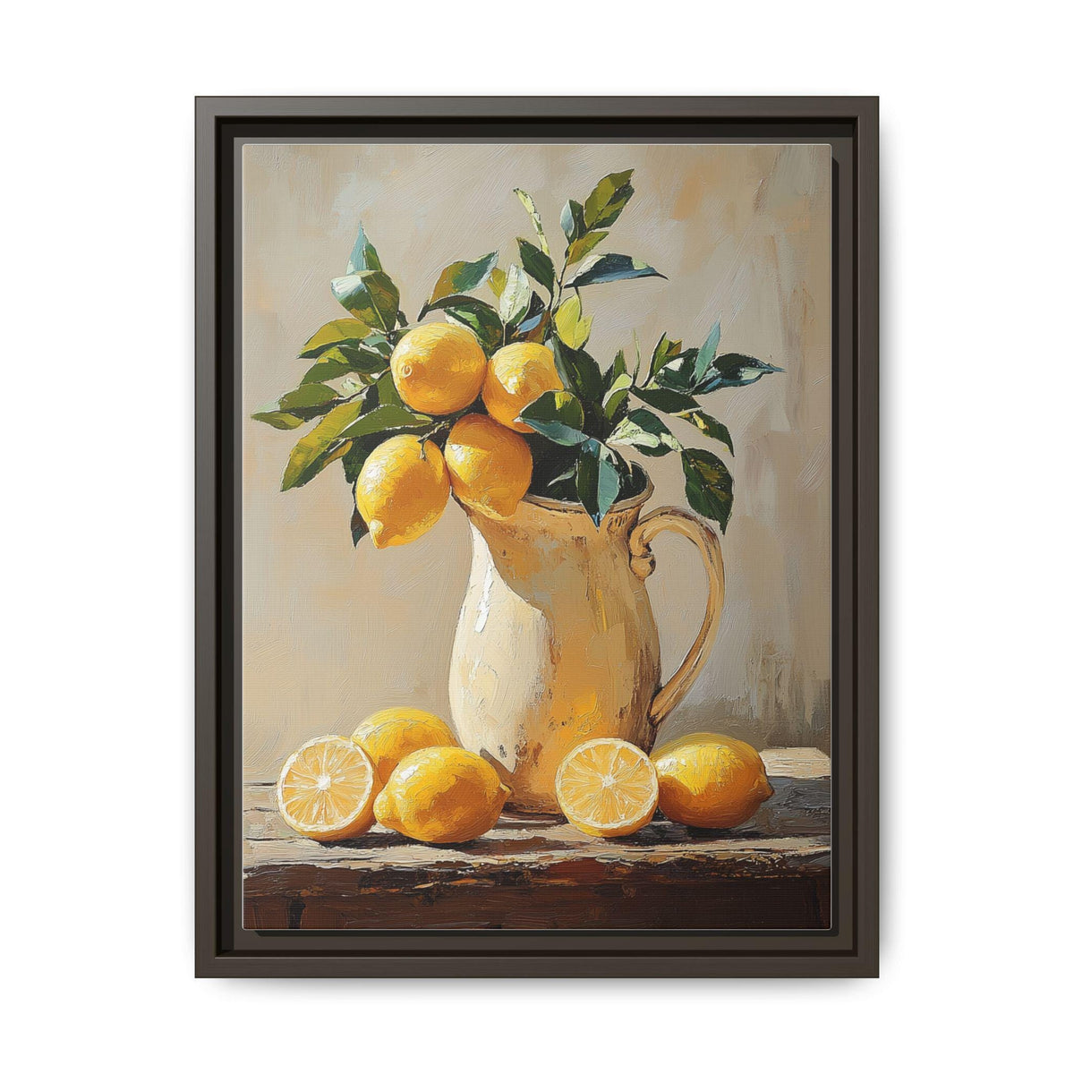 Lemon Branch wall art framed canvas print in an espresso wood frame