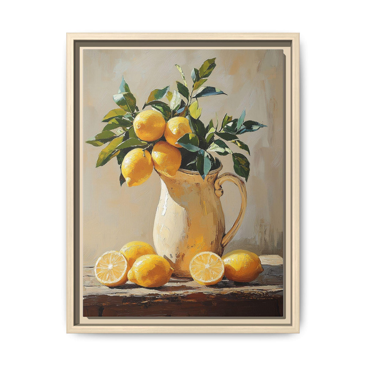 Lemon Branch wall art framed canvas print in a natural wood frame