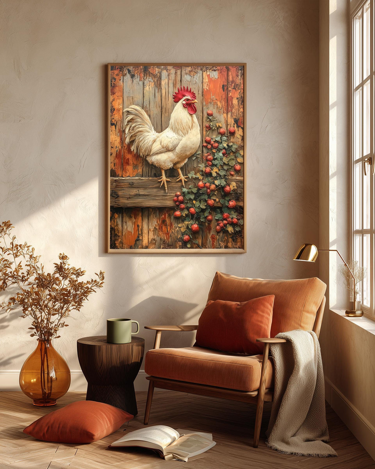 Farmhouse bird framed canvas art on cotton canvas, ready to hang